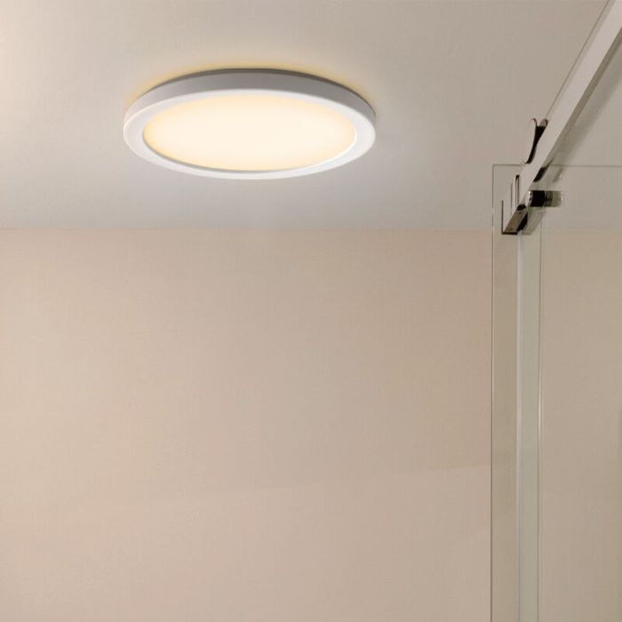 Witte badkamer plafondlamp Shivani, rond, IP44, 15W, 3000K LED