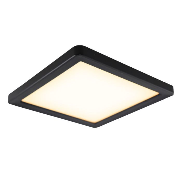 Zwarte badkamer plafondlamp Shivani, vierkant, IP44, 8W, 3000K LED