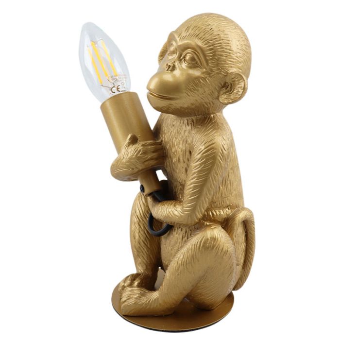 Moderne aap lamp goud, Monkey, met schakelaar