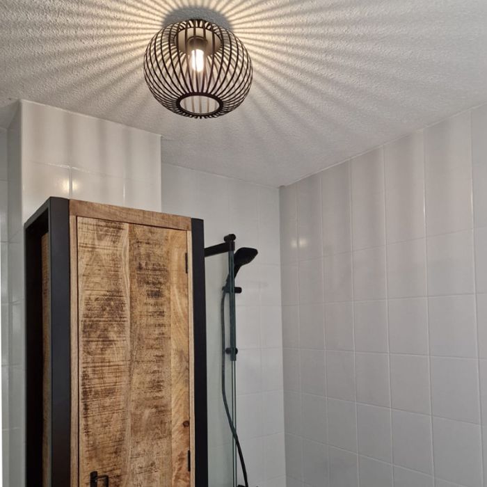 Industriële badkamer plafondlamp zwart, Lieve, IP44