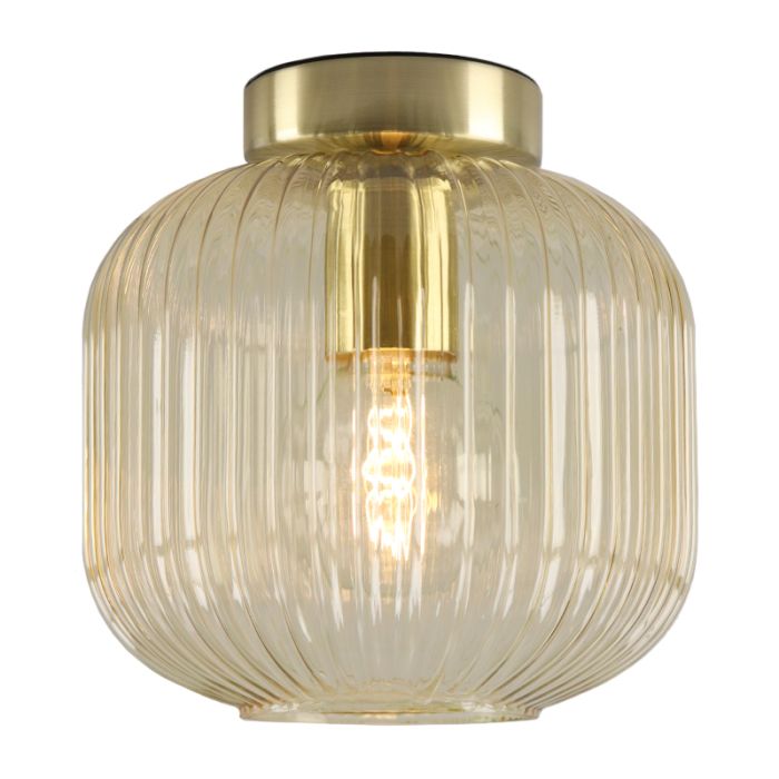 Amberkleurige plafondlamp Charlois, glas, retro