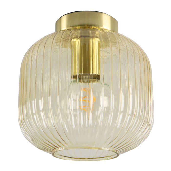 Amberkleurige plafondlamp Charlois, glas, retro