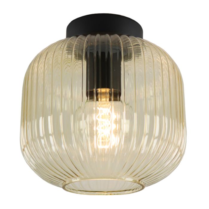 Amberkleurige plafondlamp Charlois, glas, retro