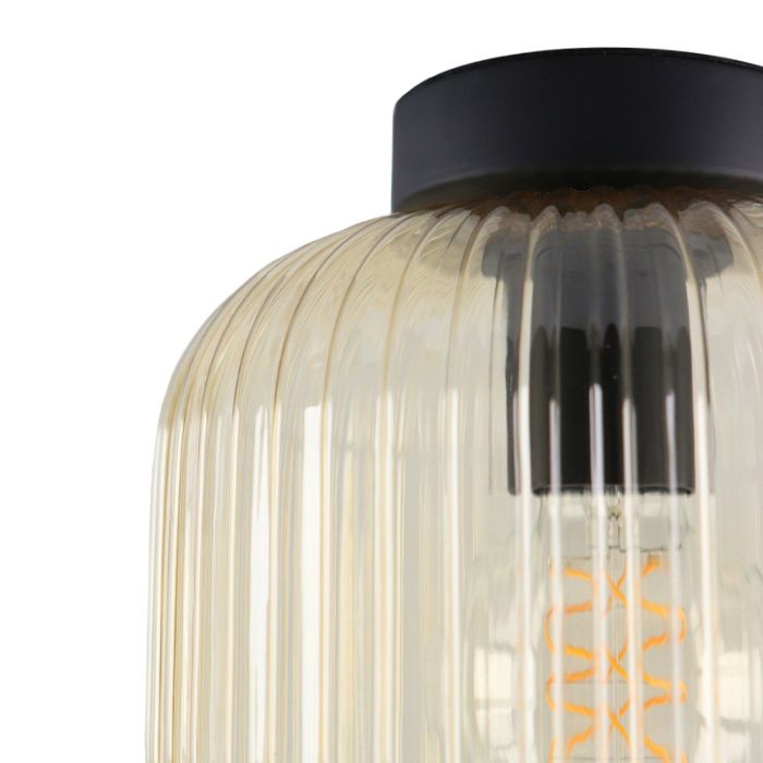 Amberkleurige plafondlamp Charlois, glas, retro