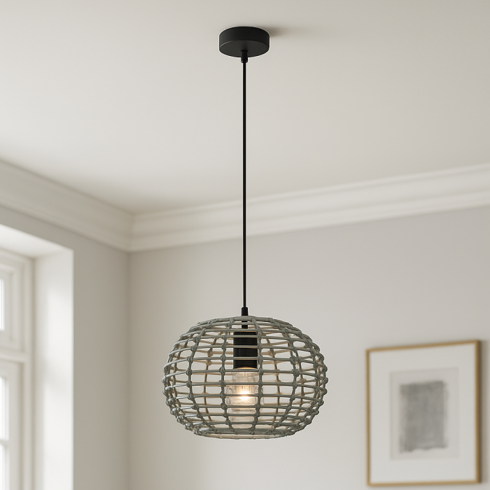 Rotan hanglamp grijs, Roza