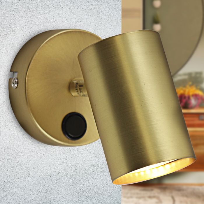 Moderne wandspot messing, Elena, met schakelaar