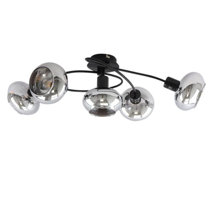 Zwarte plafondlamp Skip, rookglas, design, 5L