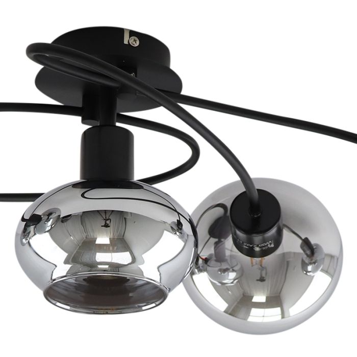 Zwarte plafondlamp Skip, rookglas, design, 5L