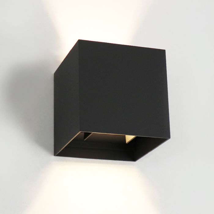 Zwarte up-down wandlamp Dion, 6W, warm wit, lichtstraal instelbaar, IP65