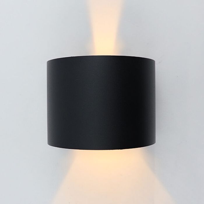 Zwarte up-down wandlamp Dion, 6w, warm wit, rond, IP65