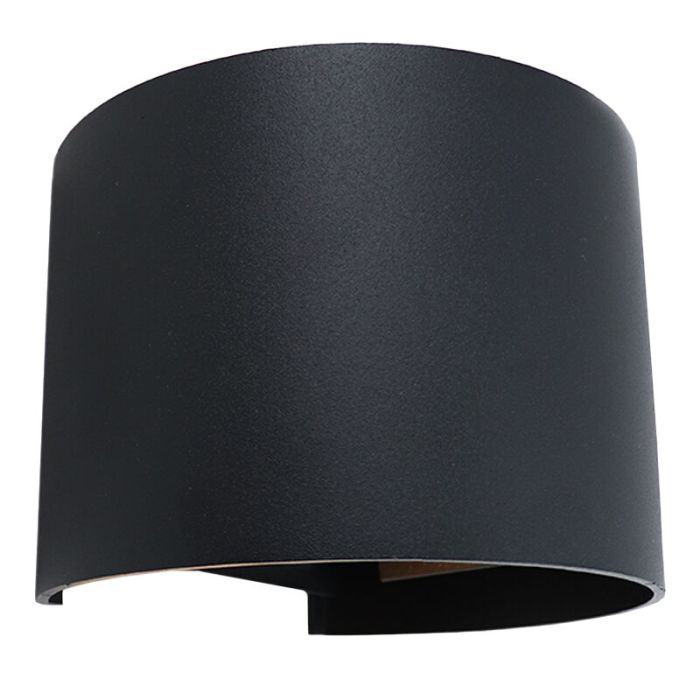Zwarte up-down wandlamp Dion, 6w, warm wit, rond, IP65