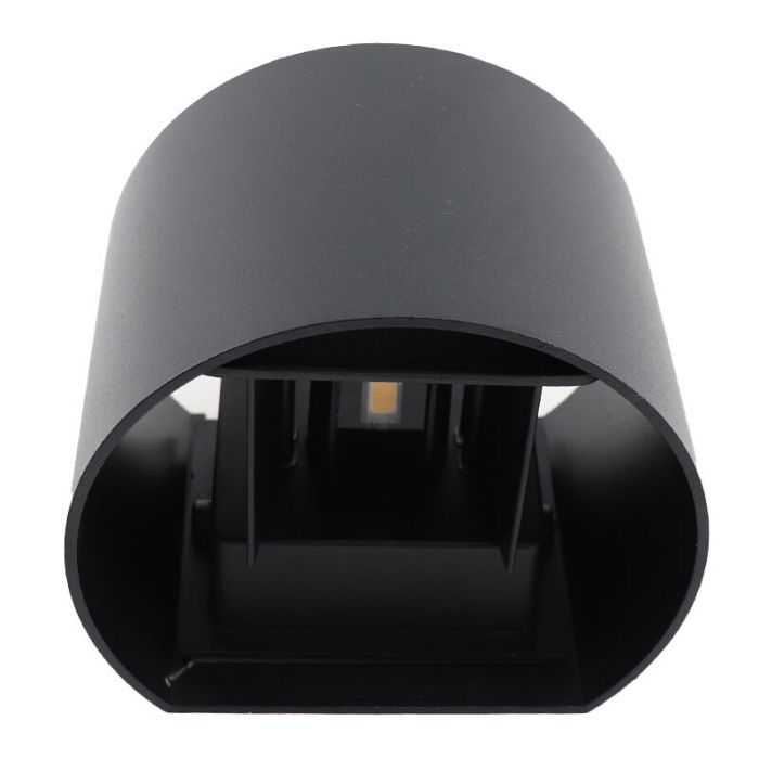 Zwarte up-down wandlamp Dion, 6w, warm wit, rond, IP65