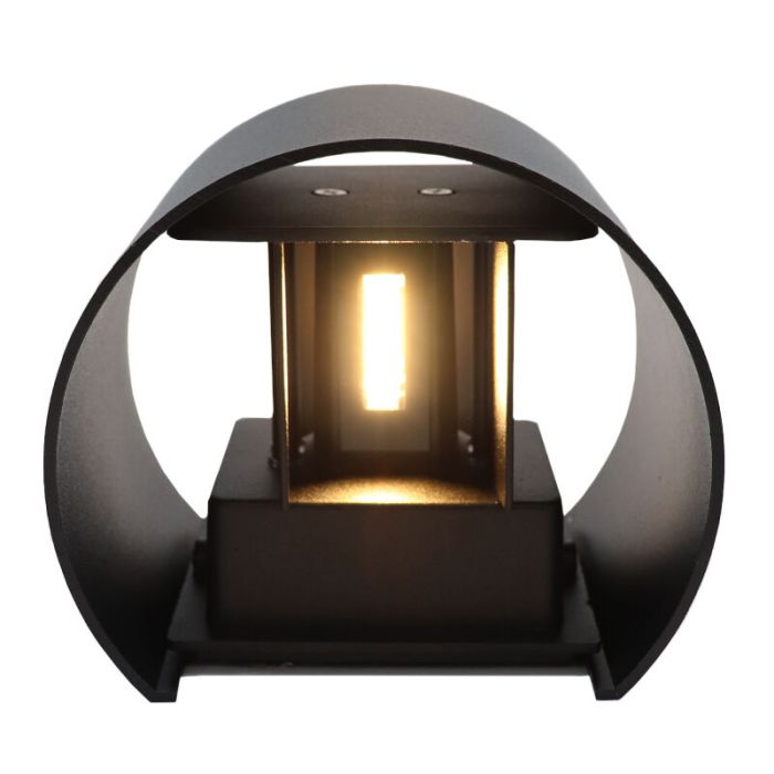 Zwarte up-down wandlamp Dion, 6w, warm wit, rond, IP65
