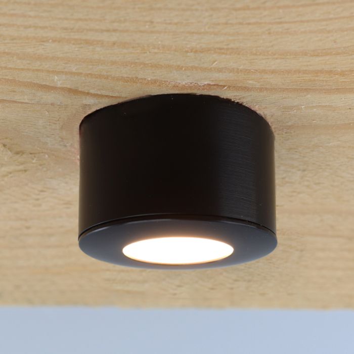 Ronde zwarte Veranda opbouwspot Vasso, IP44, dimbaar