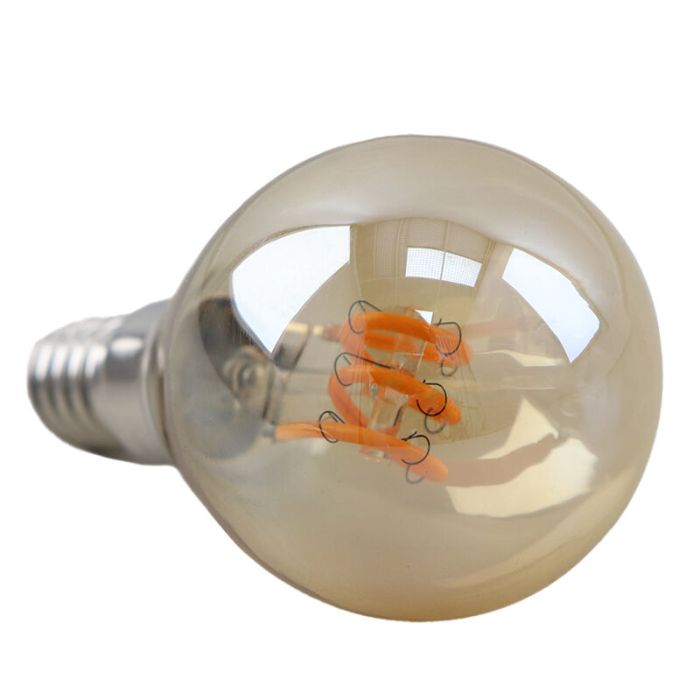 Dimbare Olucia E14 LED filament lamp Tuelo, amber, 4W, 2200K