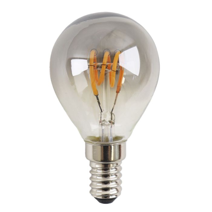 Dimbare Olucia E14 LED filament lamp Tuelo, grijs, P45, 4W, 2200K