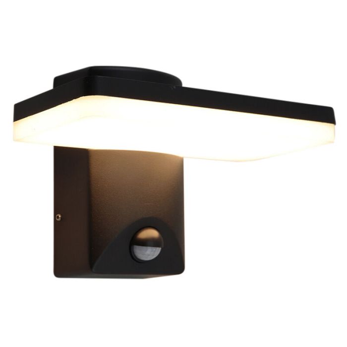 Moderne buiten wandlamp met bewegingssensor zwart, Loris, 12W, 2700K LED, IP44