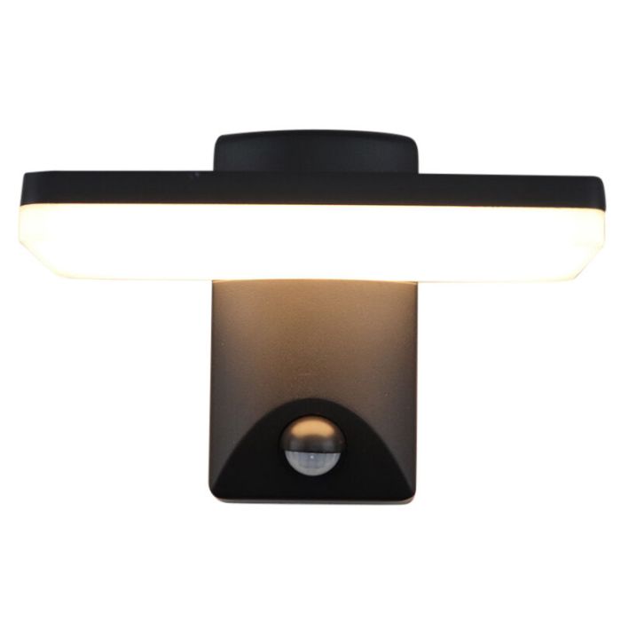 Moderne buiten wandlamp met bewegingssensor zwart, Loris, 12W, 2700K LED, IP44