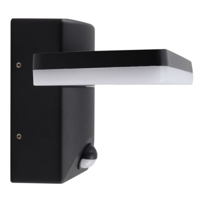 Moderne buiten wandlamp met bewegingssensor zwart, Loris, 12W, 2700K LED, IP44