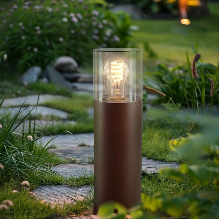 Roestkleur staande buitenlamp Sanel, Smoke glas, 30cm