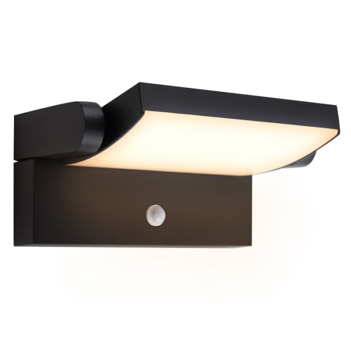 Moderne buiten wandlamp met bewegingssensor zwart, Alet, 12,5W, 3000K LED, IP54