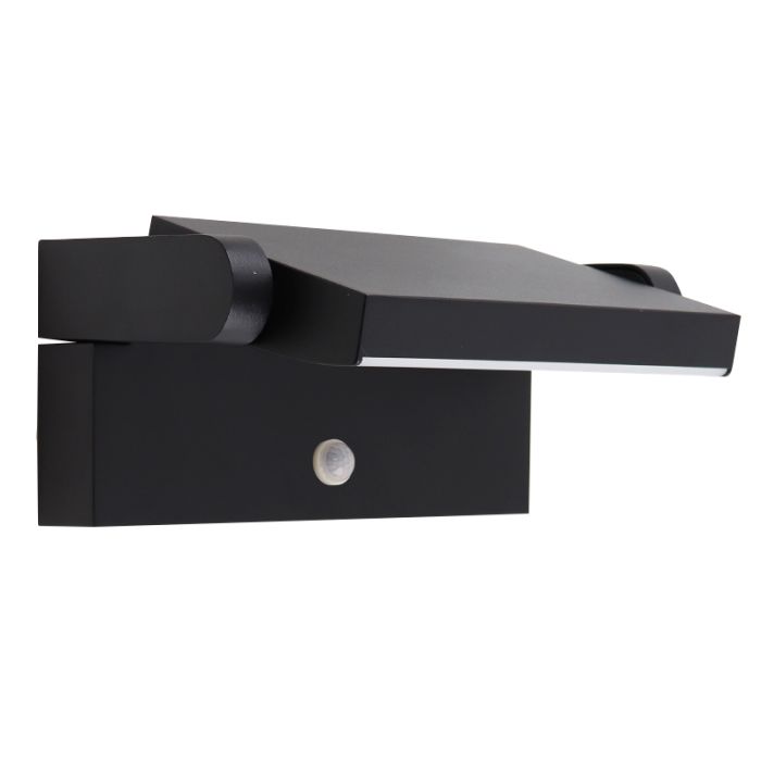 Moderne buiten wandlamp met bewegingssensor zwart, Alet, 12,5W, 3000K LED, IP54