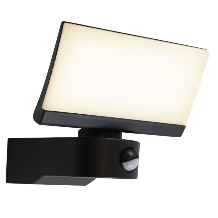 Moderne buiten wandlamp met bewegingssensor zwart, Leonie, 24W, 3000K LED, IP54