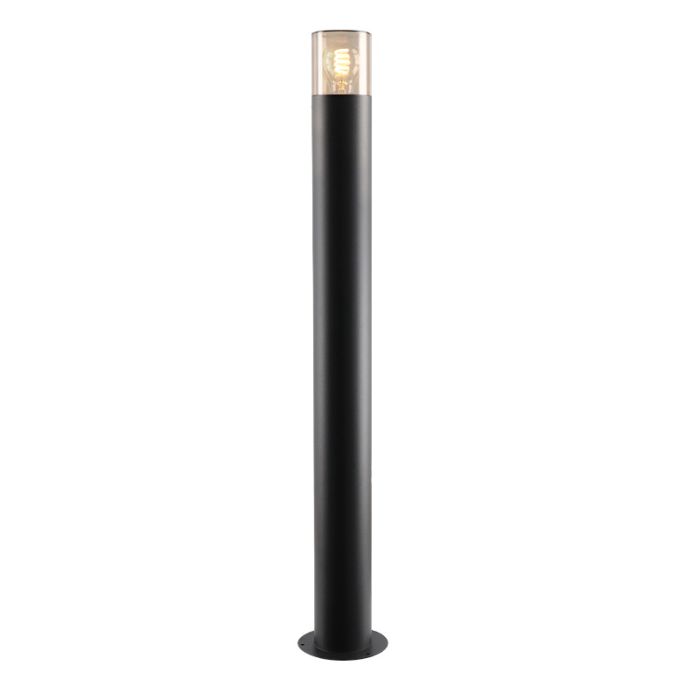 Zwarte staande buitenlamp Sanel, Smoke glas, 90cm
