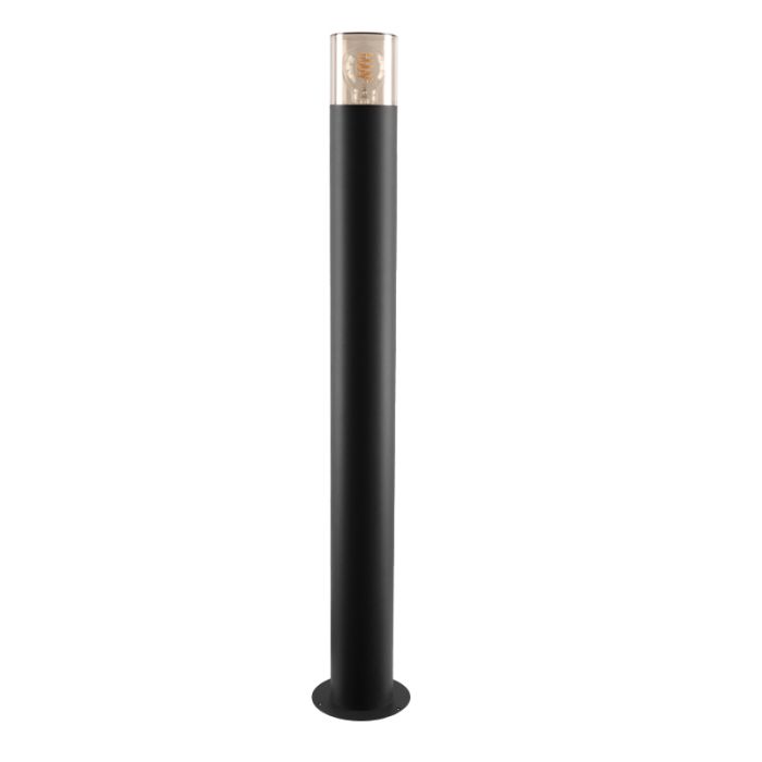 Zwarte staande buitenlamp Sanel, Smoke glas, 90cm