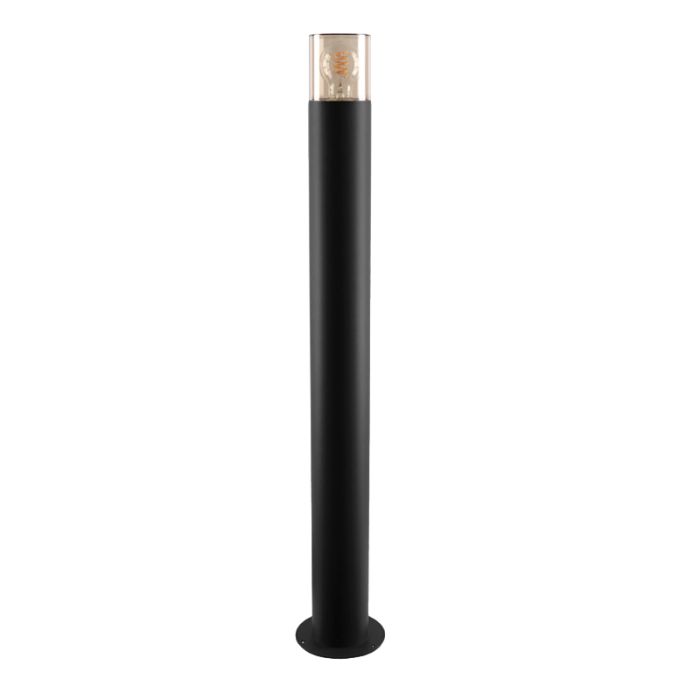 Zwarte staande buitenlamp Sanel, Smoke glas, 90cm
