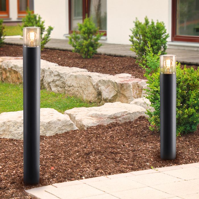 Zwarte staande buitenlamp Sanel, Smoke glas, 90cm