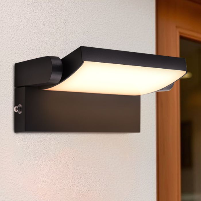 Moderne buiten wandlamp met schemersensor zwart, Alet, 12,5W, 3000K LED, IP54