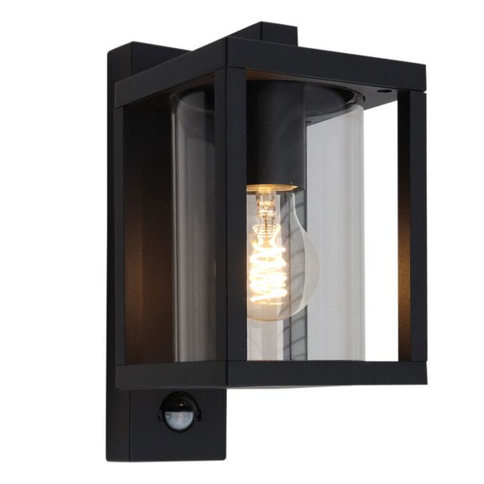Moderne buiten wandlamp met bewegingssensor zwart, Amalie, IP54