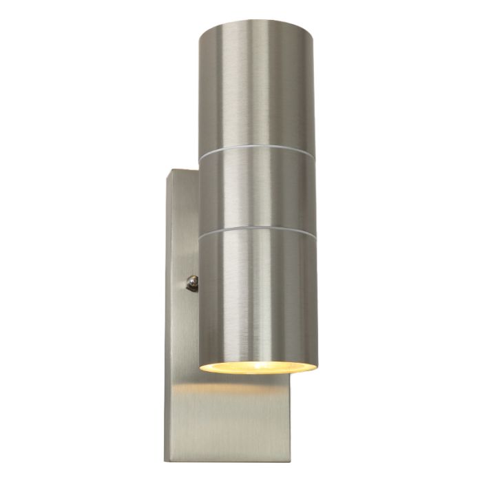 Buiten up-down wandlamp met schemersensor Pedro, roestvrij staal (rvs)