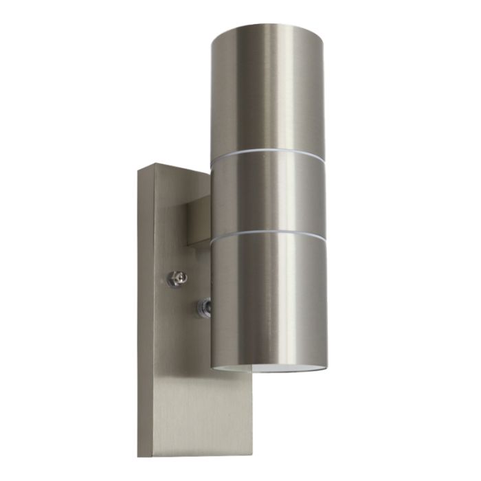 Buiten up-down wandlamp met schemersensor Pedro, roestvrij staal (rvs)