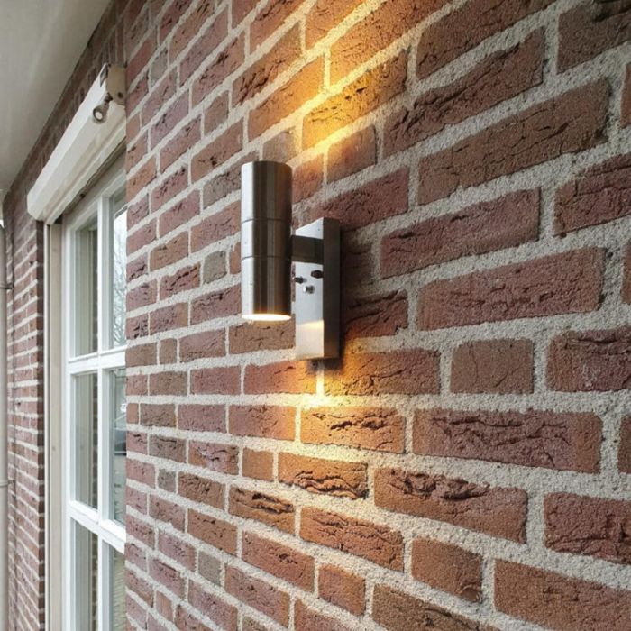 Buiten up-down wandlamp met schemersensor Pedro, roestvrij staal (rvs)