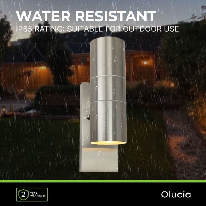 Buiten up-down wandlamp met schemersensor Pedro, roestvrij staal (rvs)