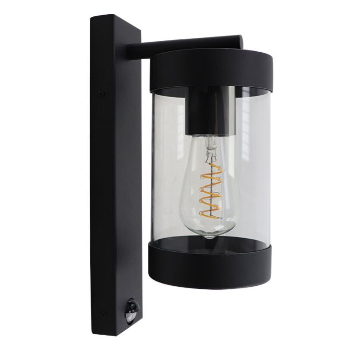 Moderne buiten wandlamp met bewegingssensor zwart, Musa, IP44