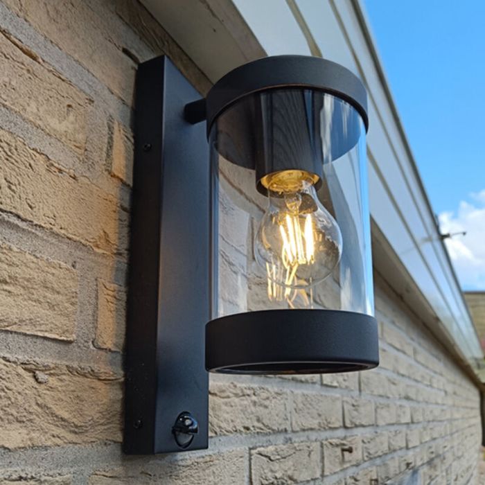 Moderne buiten wandlamp met bewegingssensor zwart, Musa, IP44