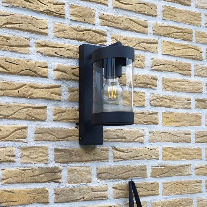Moderne buiten wandlamp met schemersensor zwart, Musa, IP44
