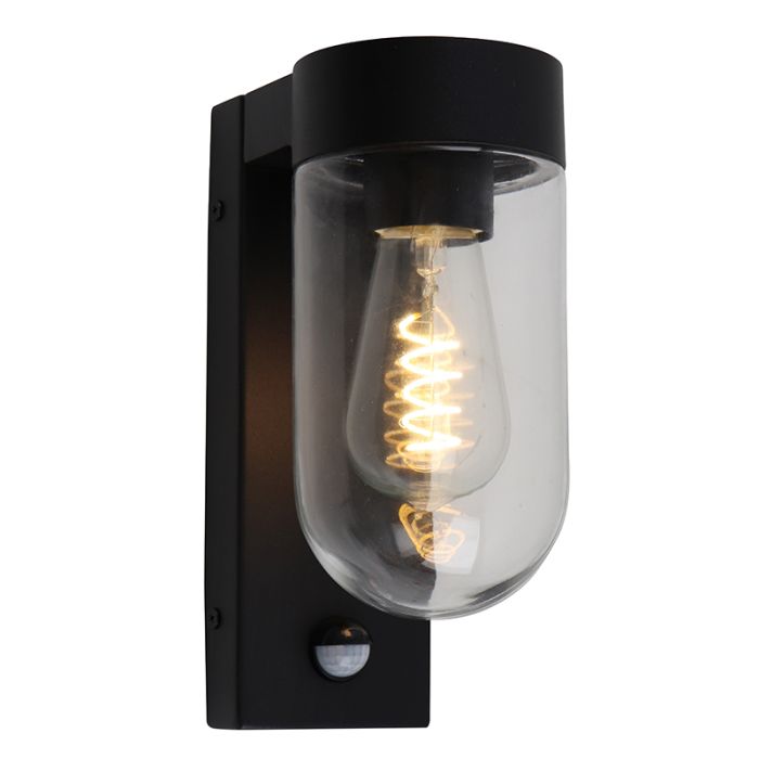 Aluminium buiten wandlamp met bewegingssensor zwart, Bella, IP44