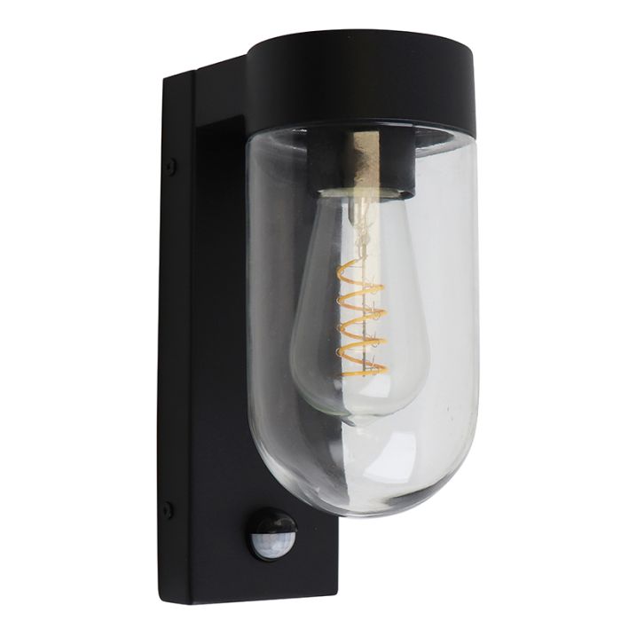 Aluminium buiten wandlamp met bewegingssensor zwart, Bella, IP44