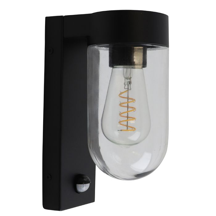 Aluminium buiten wandlamp met bewegingssensor zwart, Bella, IP44