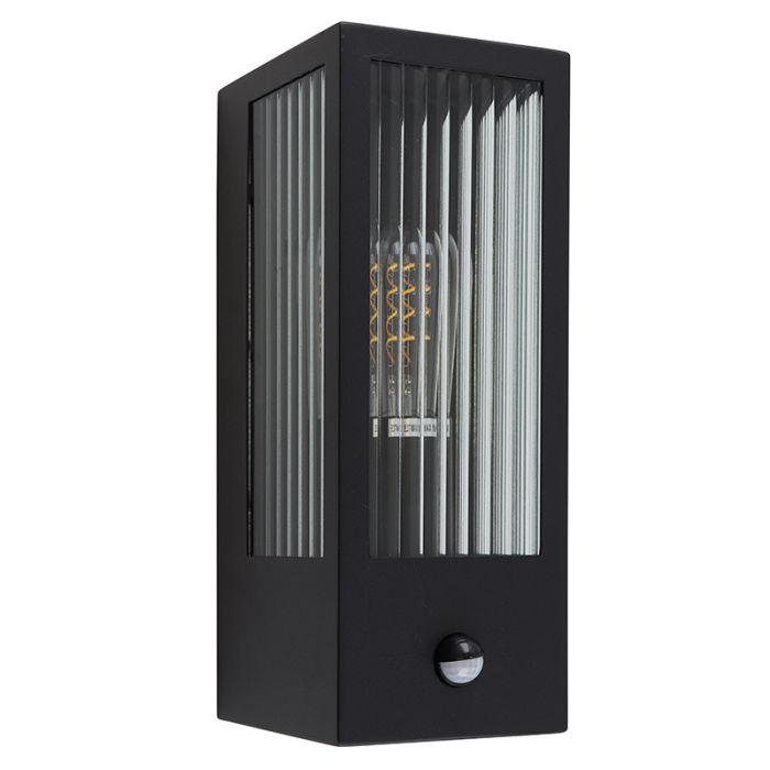 Moderne buiten wandlamp met bewegingssensor zwart, Senne, IP44