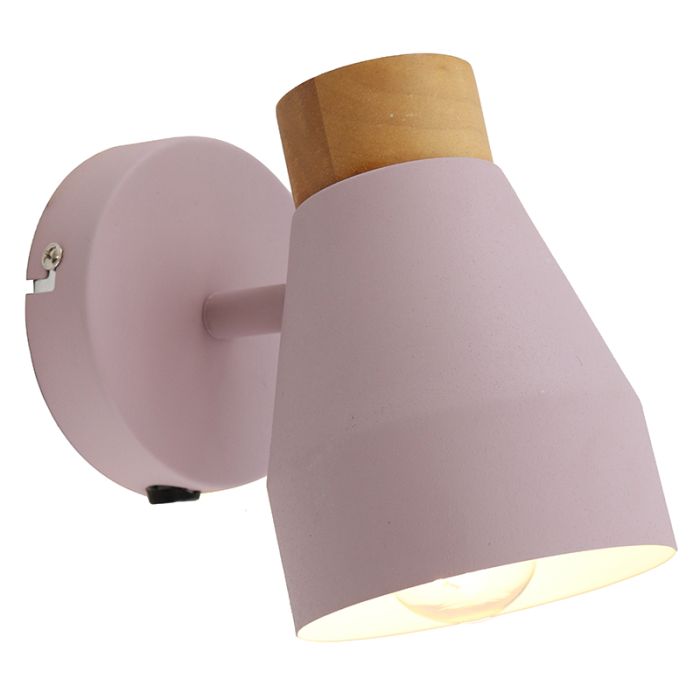 Landelijke wandlamp roze, Freddie, met schakelaar