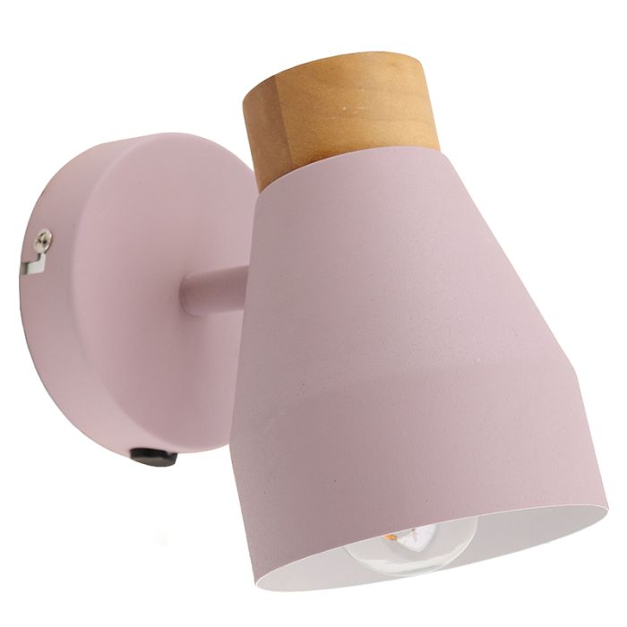 Landelijke wandlamp roze, Freddie, met schakelaar