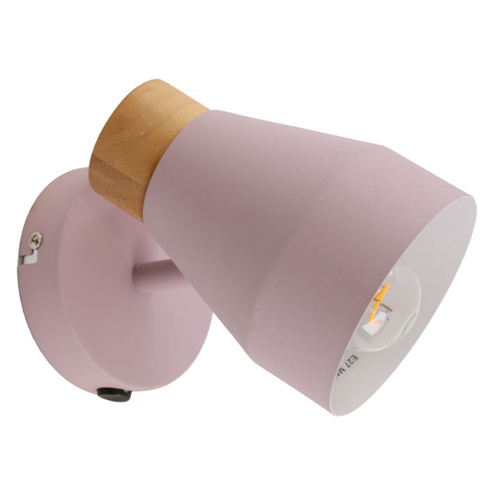 Landelijke wandlamp roze, Freddie, met schakelaar