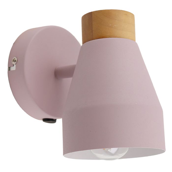 Landelijke wandlamp roze, Freddie, met schakelaar