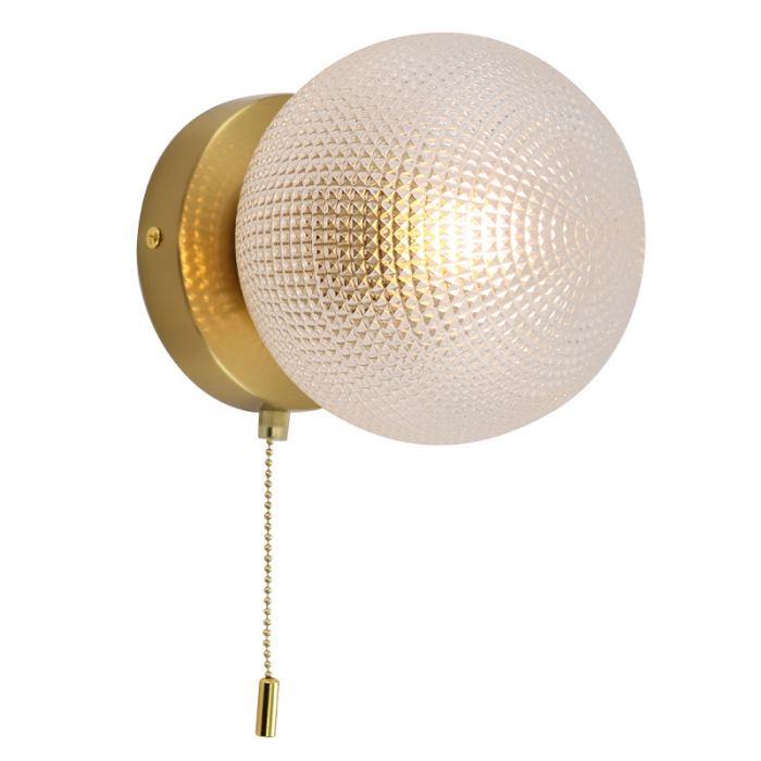 Retro wandlamp transparant, Johnson, met trekschakelaar