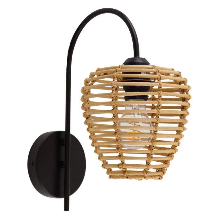 Rotan wandlamp bruin, Irene, met schakelaar